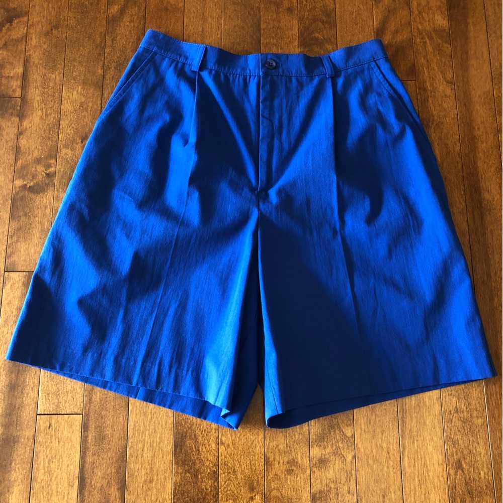 Vintage Tribal dress shorts cobalt blue pleated